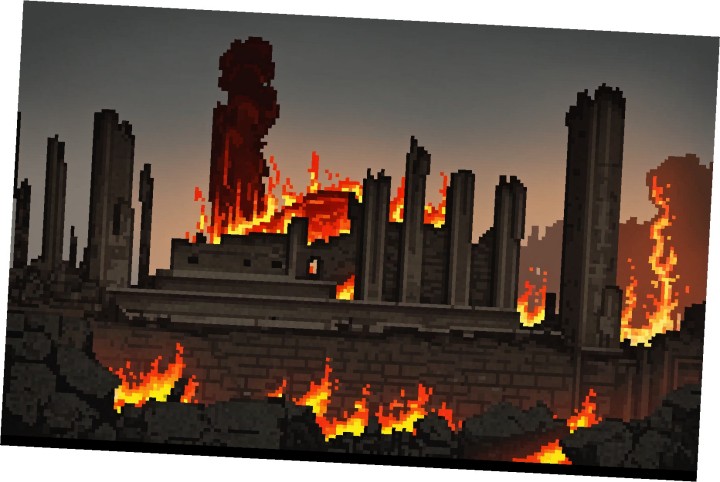 4个精美的静态像素燃烧的城市背景图片素材