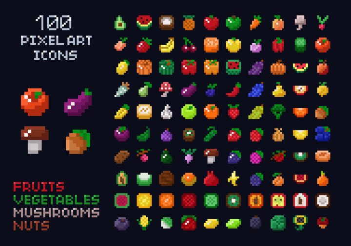 100个免费的8*8像素风格食物图标素材
