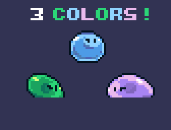 3种不同颜色的完整像素史莱姆敌人动画素材