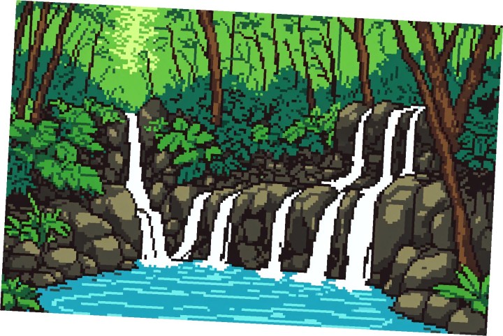 5个独特的静态像素森林瀑布背景图片素材