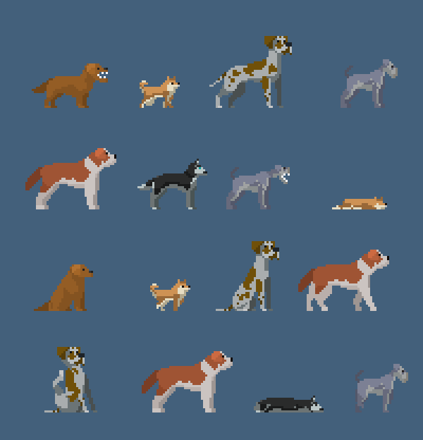 6种可爱的像素宠物狗动画素材