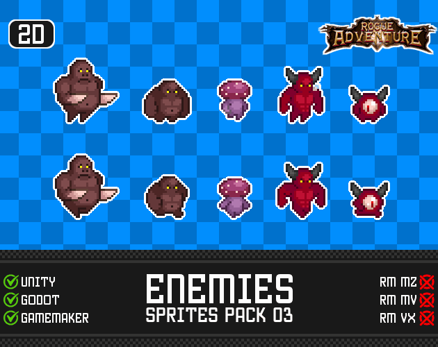 24个独特的横版像素敌人动画素材