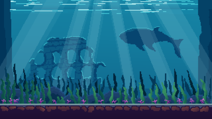 免费的视差效果像素水下世界背景图片素材