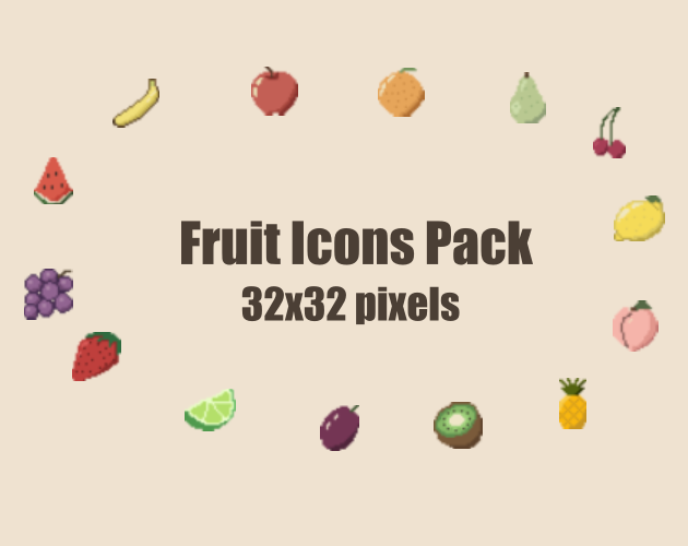 14个32*32的手绘像素水果图标素材