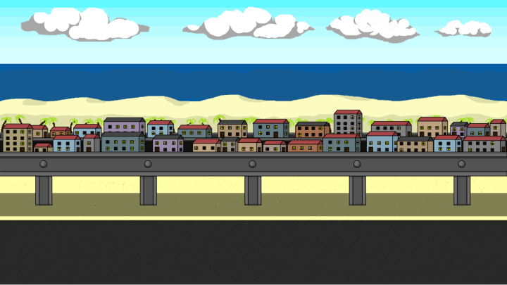 免费的视差效果像素海滩城市道路背景图片素材