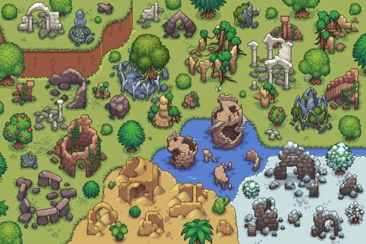 自上而下的俯视角像素废墟遗址资产素材