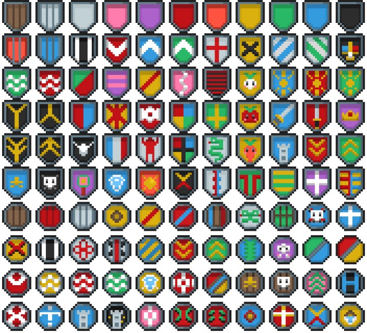 100+的像素16*16纹章徽章和横幅图标素材