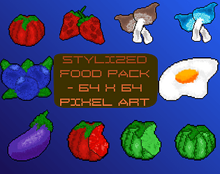 一组风格化的64*64像素食物素材