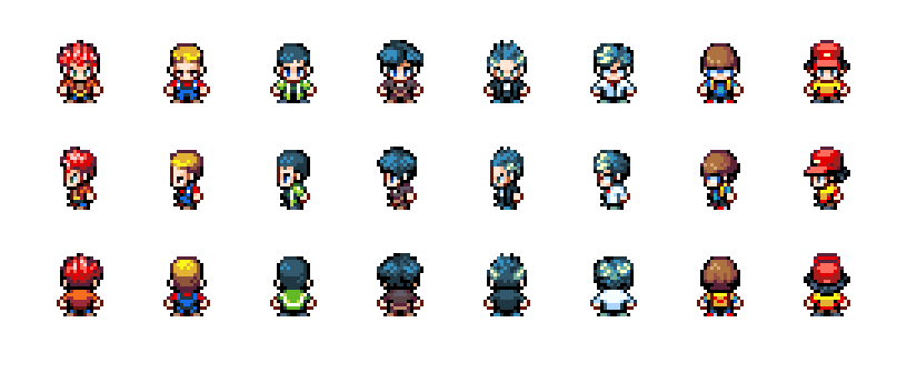 16个现代Q版宝可梦风格的像素角色NPC动画素材