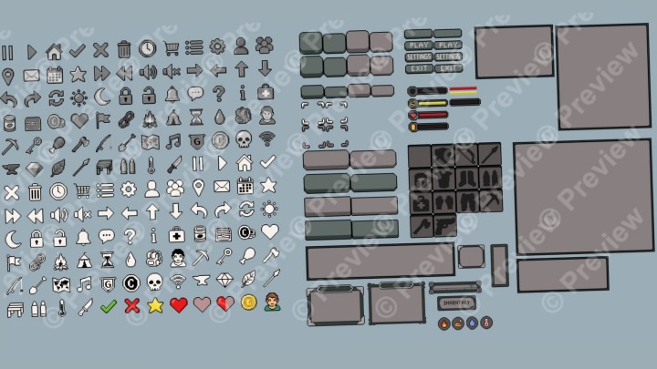 200+的像素生存游戏用户界面UI素材