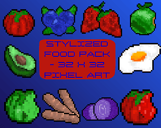 一组风格化的32*32像素食物素材