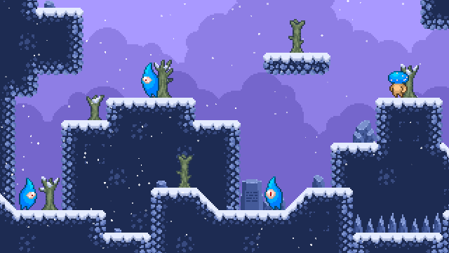 完整的16*16像素平台游戏冰封之巅图块集素材