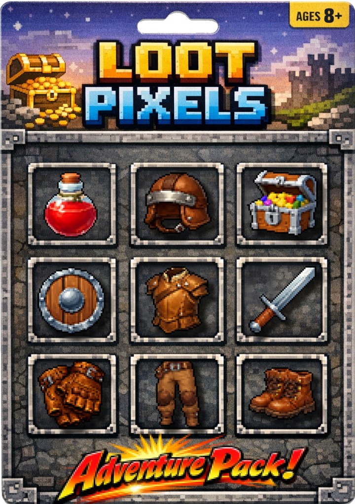 一组免费AI辅助生成的像素风角色扮演游戏战利品图标素材