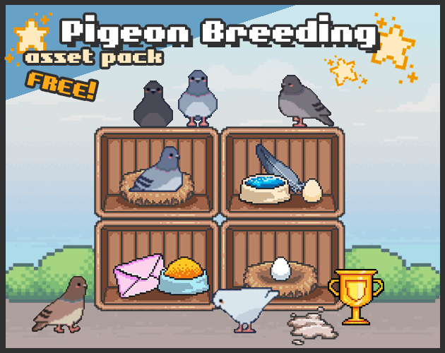 免费可爱像素艺术鸽子养殖道具资产素材