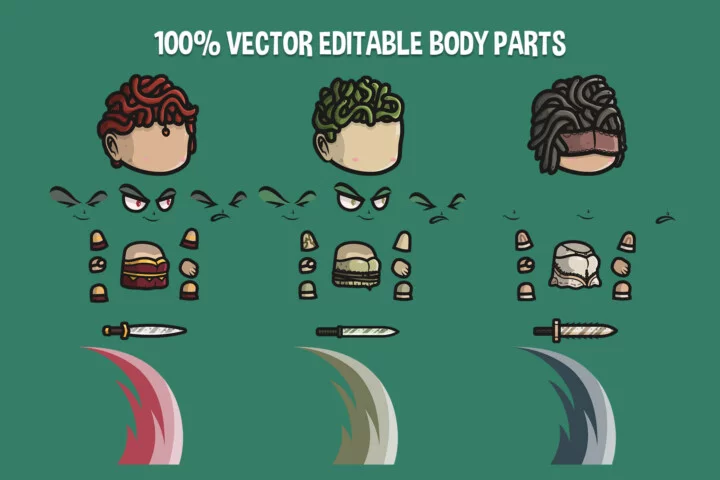 3个Q版卡通大头2D矢量美杜莎角色动画素材