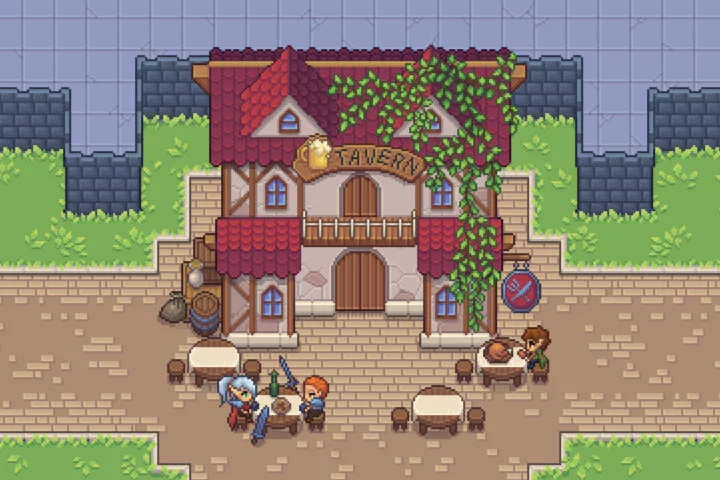 精美的自上而下俯视角像素中世纪酒馆资产素材