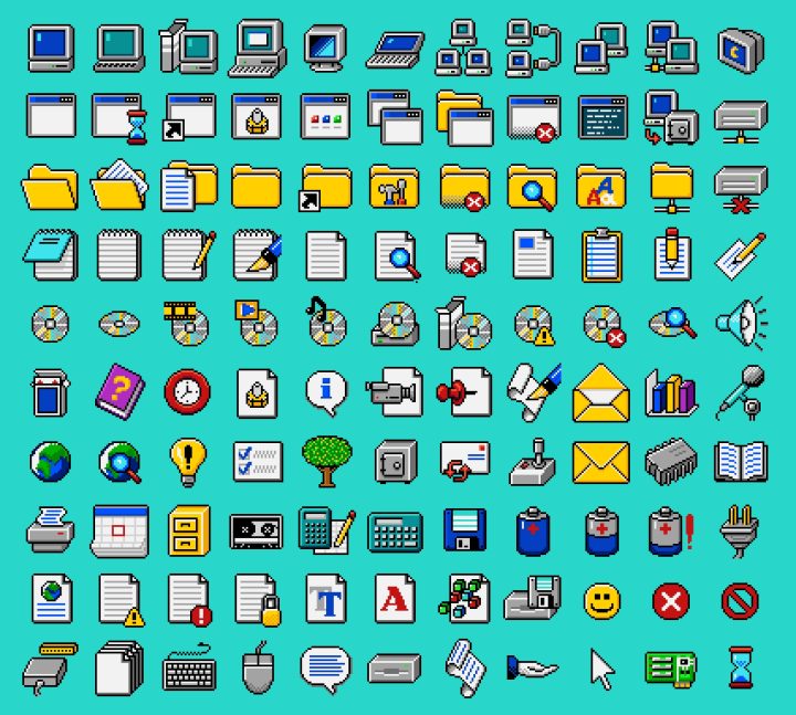 110个32*32的复古像素电脑桌面窗口和文件夹图标素材