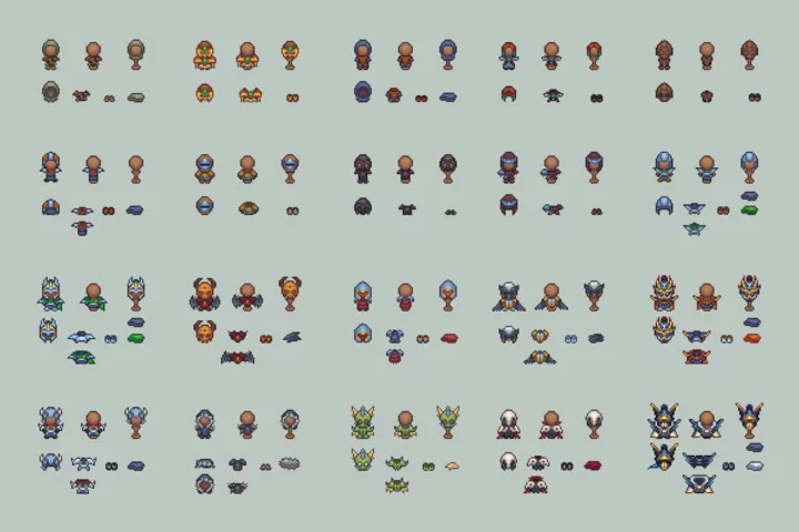 规模庞大的精美像素风装备武器和盔甲图标合集素材