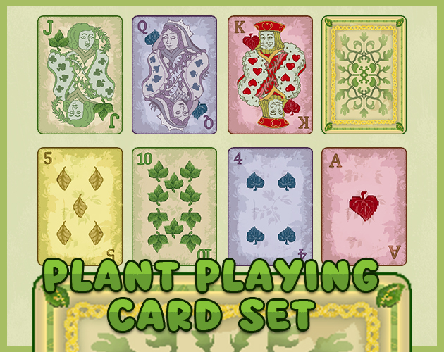 精美的完整植物主题像素扑克牌素材