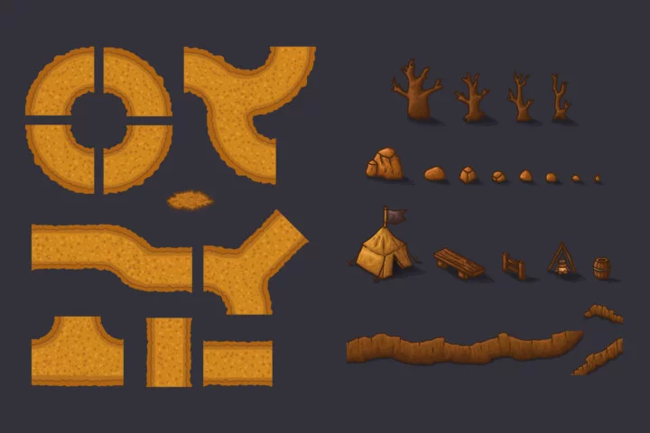 4个视觉效果丰富的2D奇幻塔防游戏关卡图块集素材