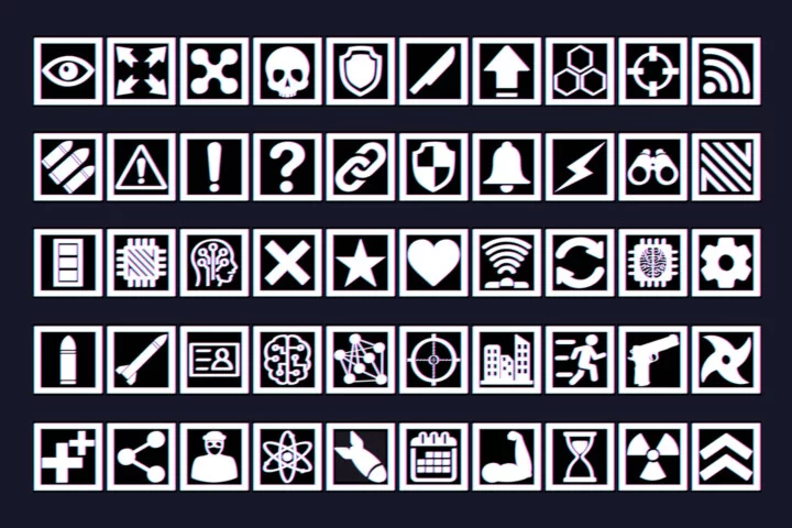 50个高清512*512的2D赛博朋克风格游戏UI图标素材