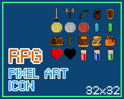 一套适用于角色扮演游戏的32*32像素物品图标素材