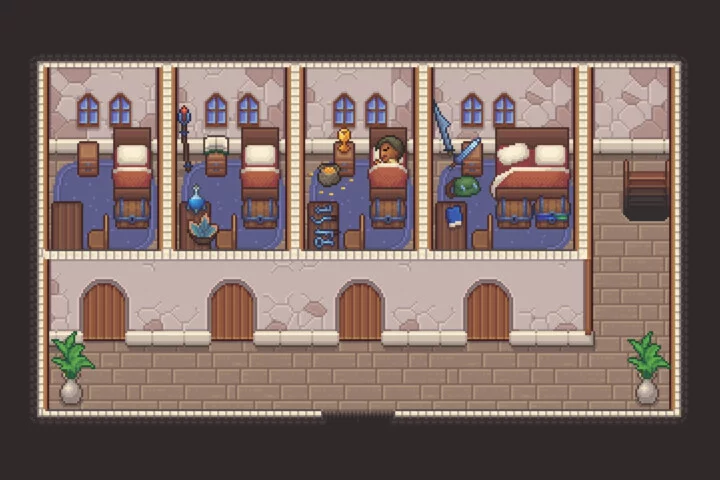 精美的自上而下俯视角像素中世纪酒馆资产素材