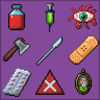 9个32*32的像素阴郁都市生存风格物品素材