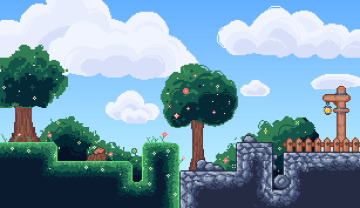 免费的基础8*8像素平台游戏图块集素材