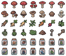 42个免费的像素哥布林风格昆虫和森林材料图标素材