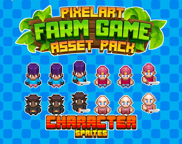 15个精美自上而下的像素农场游戏动画角色和头像素材