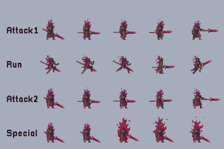 适用于平台游戏的像素巨型黑暗骑士BOSS动画素材