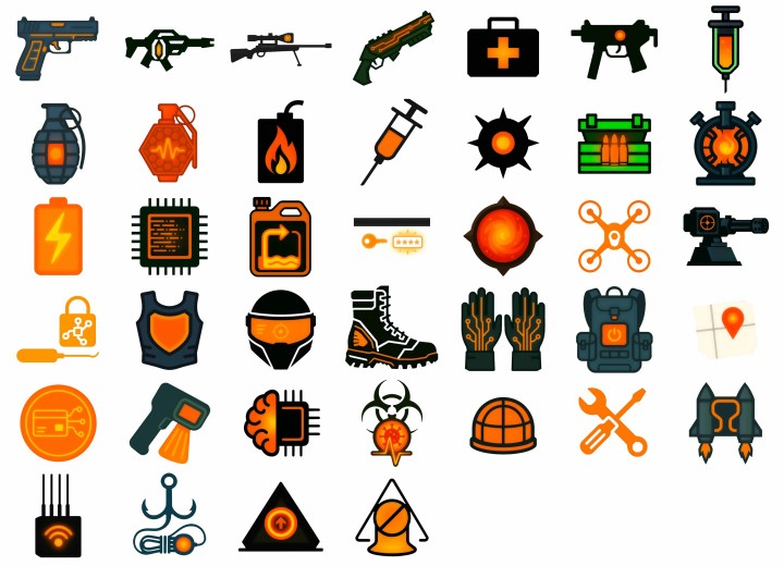 158个免费的高品质赛博朋克风格2D战利品图标素材