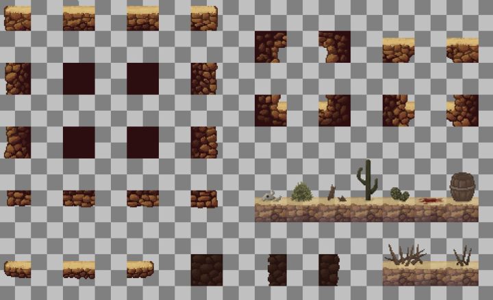 通用的免费32*32横向卷轴像素沙漠图块集素材