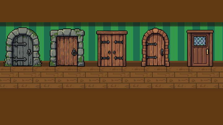 25个复古高保真像素游戏入口门素材