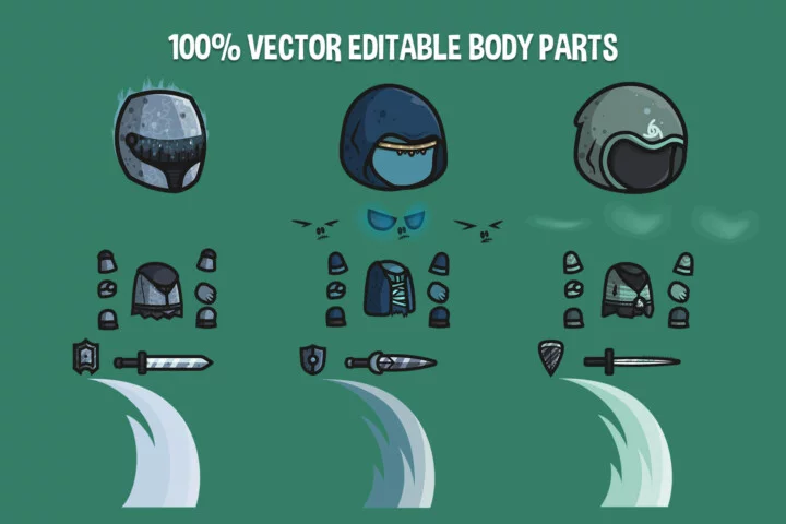 3个Q版卡通2D幽灵骑士角色动画素材