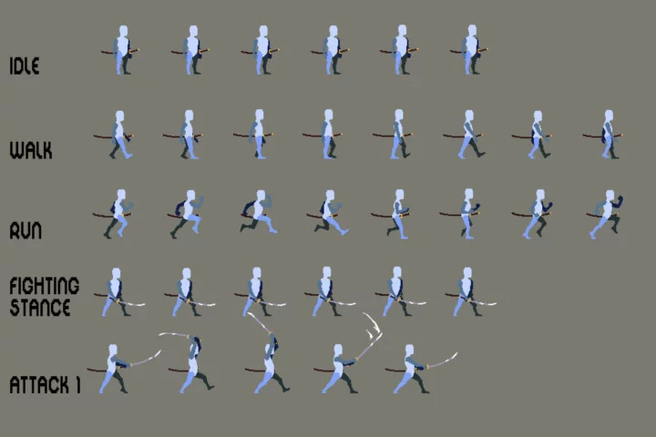 精美的横版像素光剑战士角色原型动画素材