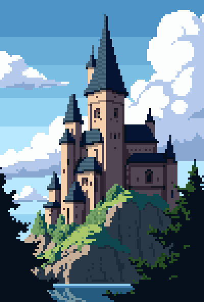 35个AI辅助生成的免费静态像素阳光城堡背景图片素材