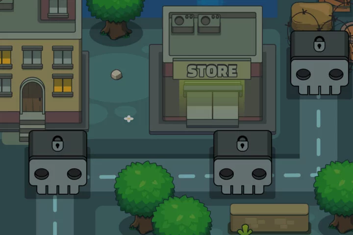 自上而下的卡通矢量2D僵尸游戏关卡地图素材