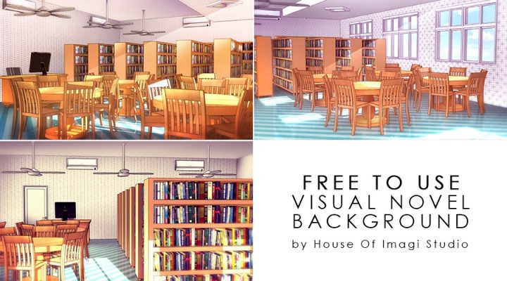 3个免费的静态视觉小说学校图书馆背景图片素材