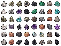 一组免费AI辅助生成的像素矿物和矿石资产素材