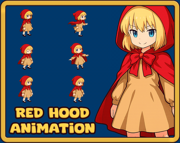 免费AI辅助生成的2D横版红帽女孩动画素材