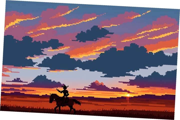 4个精美的静态像素西部牛仔背景图片素材