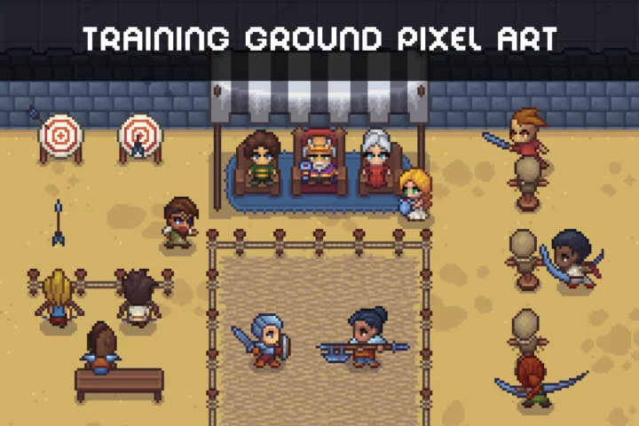 适用于角色扮演游戏的像素艺术训练场图块集素材