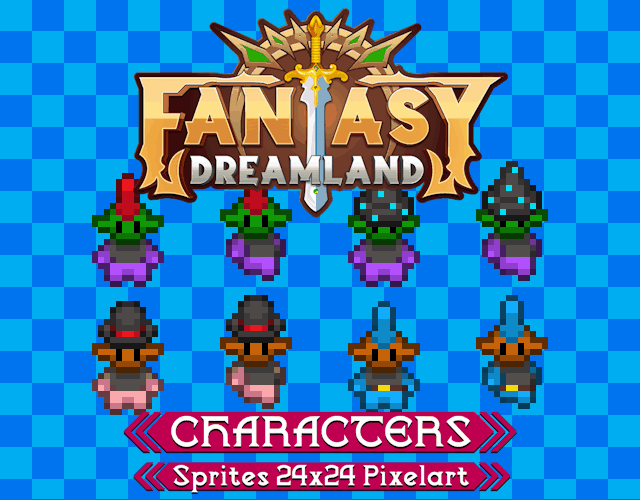 20种不同的自上而下四向行走像素动画NPC素材