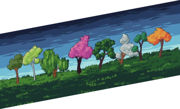 8种不同类型的像素树木变体素材