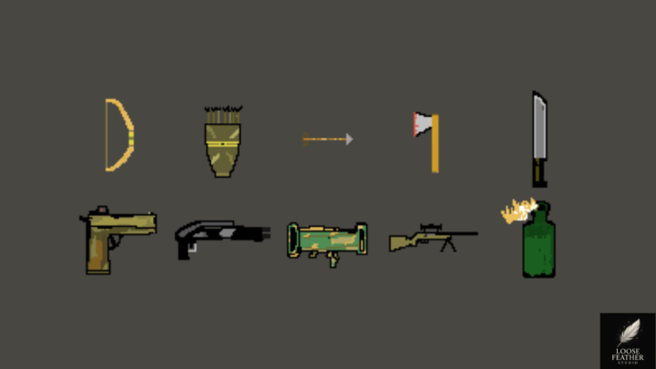 4种不同颜色的10种手绘像素武器素材