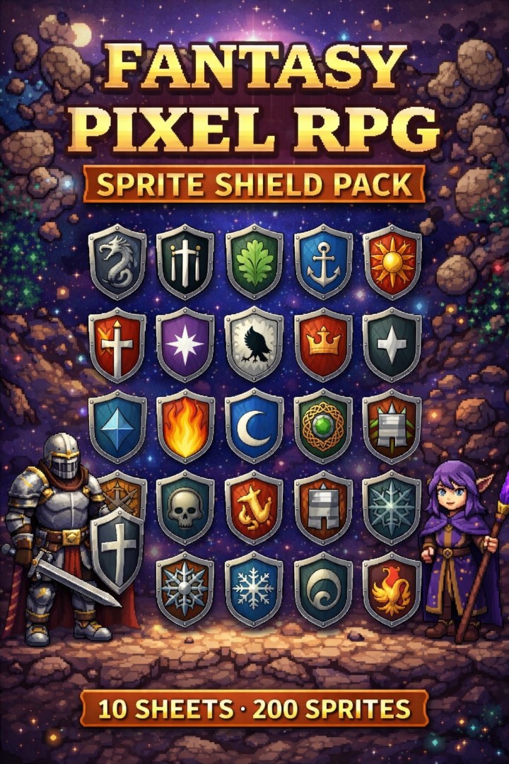 200个AI辅助生成2D奇幻角色扮演游戏盾牌图标素材