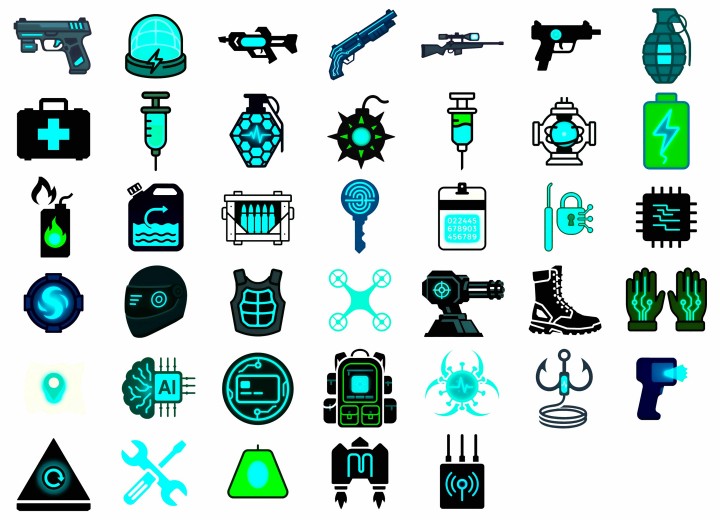 158个免费的高品质赛博朋克风格2D战利品图标素材