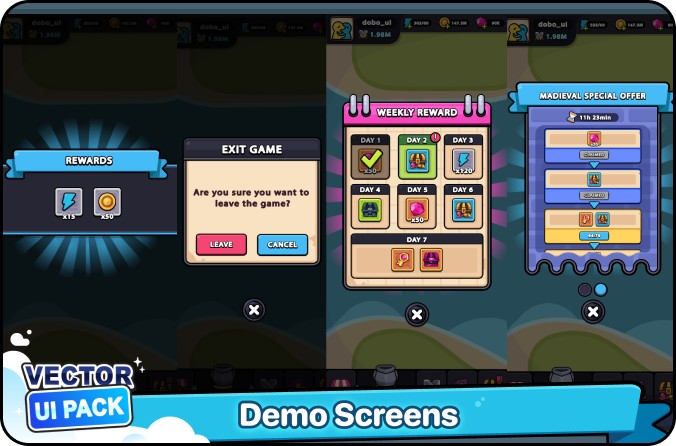 超大型卡通风格矢量游戏用户界面UI素材